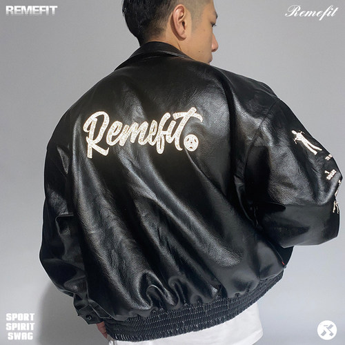 REMEFIT反光刺绣皮衣外套