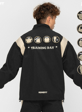 REMEFIT 5分化训练日 防泼水魔术贴 美式运动全拉立领外套夹克潮