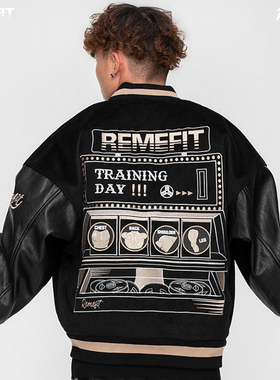 REMEFIT 5分化训练 秋冬美式羊毛呢加厚魔术贴情侣棒球服夹克外套