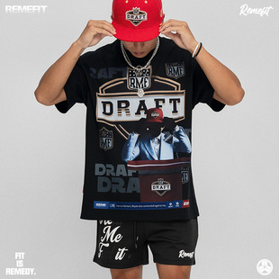 REMEFIT 选秀日 演讲台烫钻廓形重磅纯棉弹力运动男女宽松短袖潮