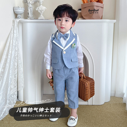 儿童西装套装宝宝周岁生日西服男童婚礼花童礼服绅士英伦马甲套装