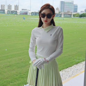 TASHI 高尔夫球服女套装修身弹力长袖上衣速干透气运动百褶短裙子