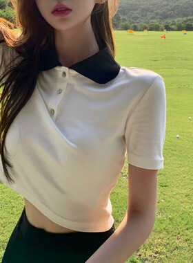 盐系polo衫女夏新款高尔夫球服短袖T恤golf短款甜辣上衣百褶短裙