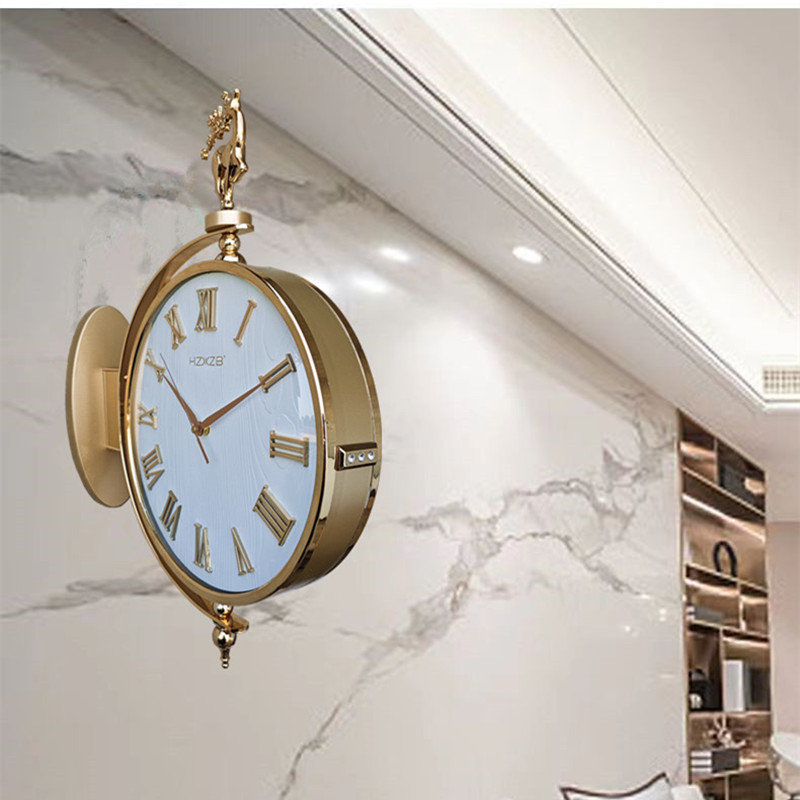 双面挂钟欧式表客厅静音时钟表两面个性时.尚简约挂表两面看时间