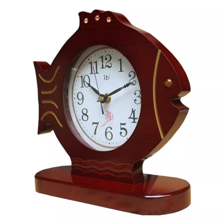 新中式年年有鱼座钟复古桌面静音台钟中国风台式石英钟摆件坐钟