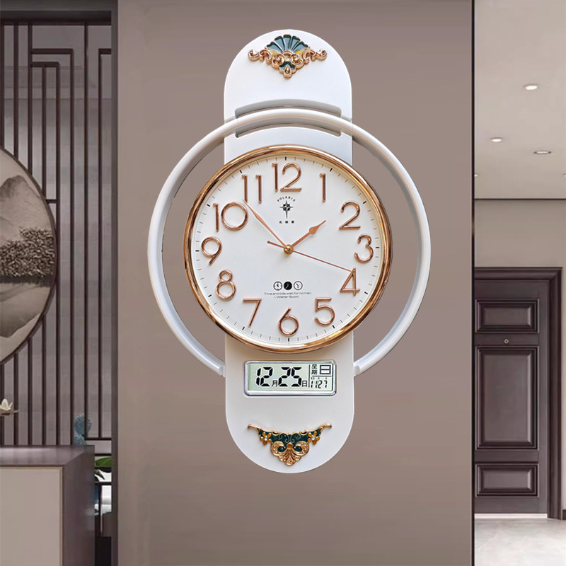 北极星音乐敲点报时带日历挂钟客厅家用时尚中式轻奢免打孔挂墙钟