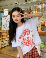 Real shot design sense concave convex love printing short sleeve T-shirt