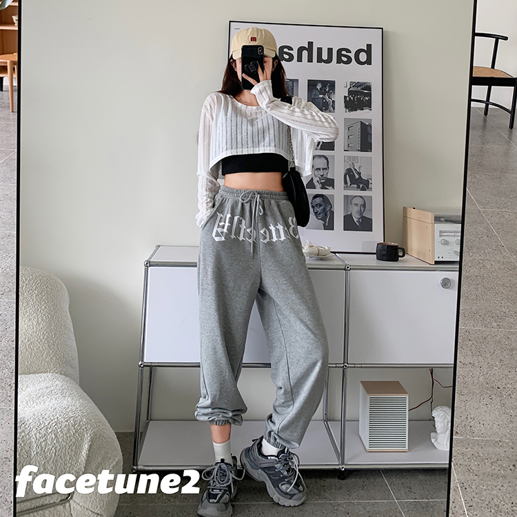 Real shot white blouse flower grey casual pants suit