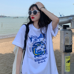 實拍 地球圖案發泡印花圓領短袖T恤