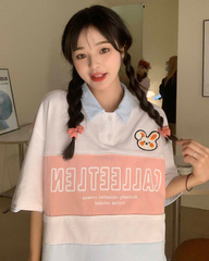 Photo contrast polo collar rabbit short sleeve color matching T-shirt