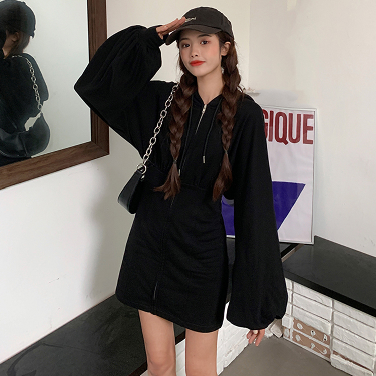Real shot Hooded Sweater Dress