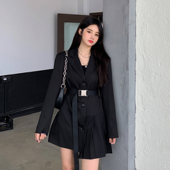 Real shot long short dress black suit one piece black skirt