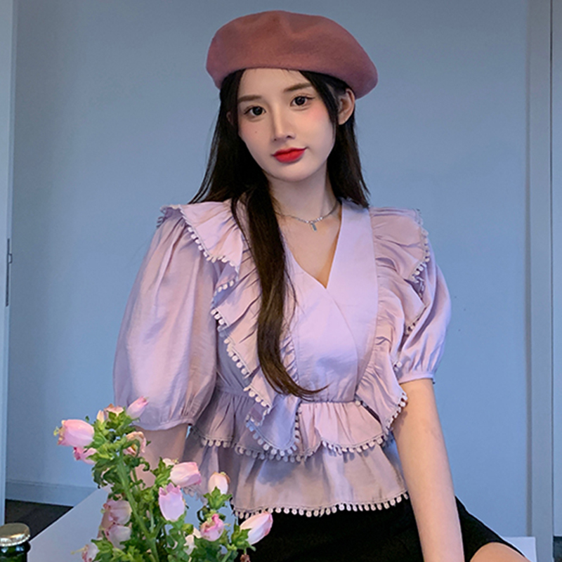 Real time short sleeve shirt with ruffles