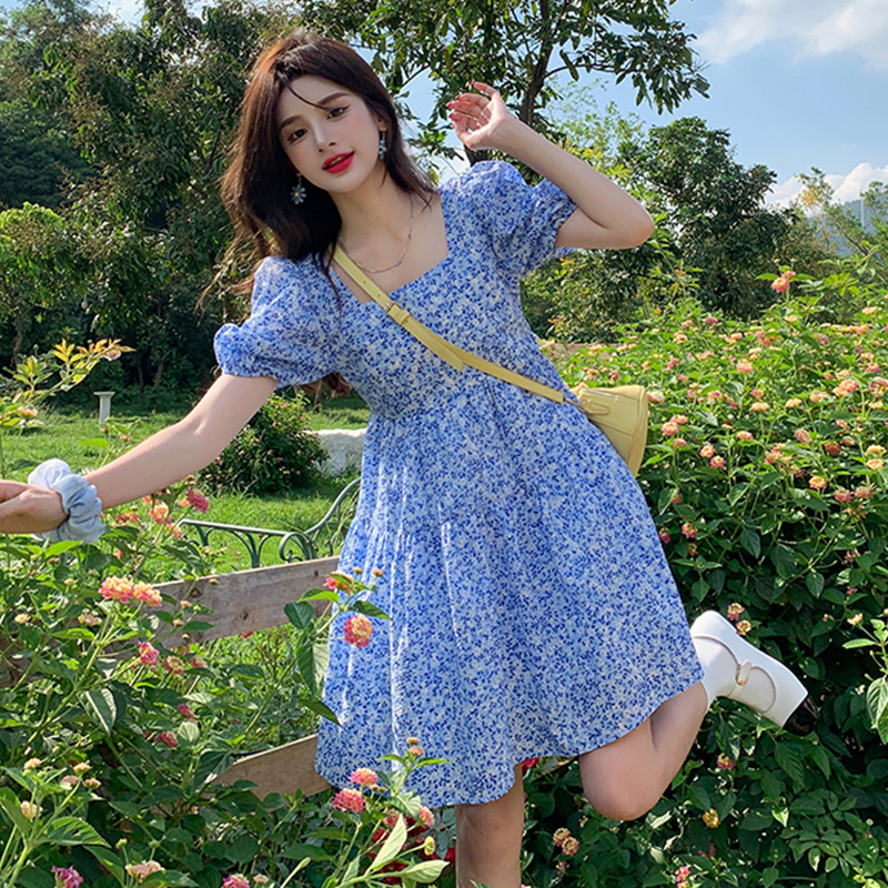 Real back bow doll skirt short bubble sleeve dress