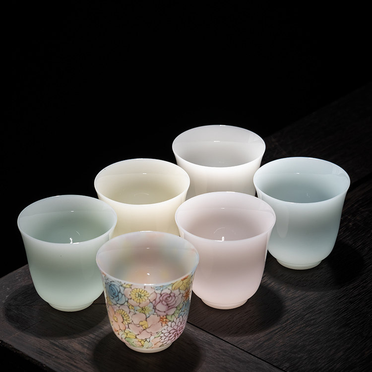 新中式欧若风冰种瓷主人杯万花品茗杯薄胎透光禅意茶杯六只装家用