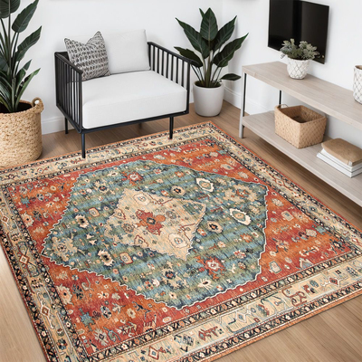 正方形地毯美式复古客厅茶几卧室书房玄关入户转椅衣帽间防滑垫子