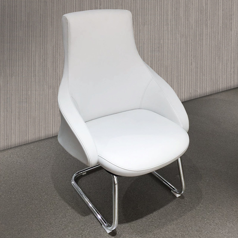 白色办公会议椅弓形真皮办公椅皮质电脑椅时尚老板班前椅职员椅
