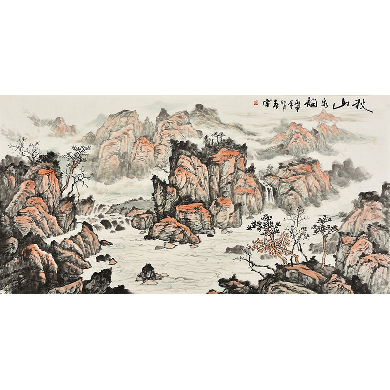 名家手绘国画水墨山水画 风水靠山图客厅办公室招财画装饰画