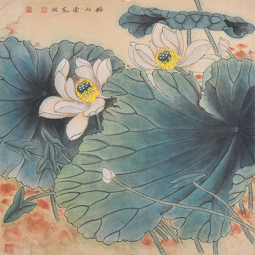 美协名家纯手绘四尺斗方工笔花鸟画荷花荷塘轻奢风玄关卧室装饰画