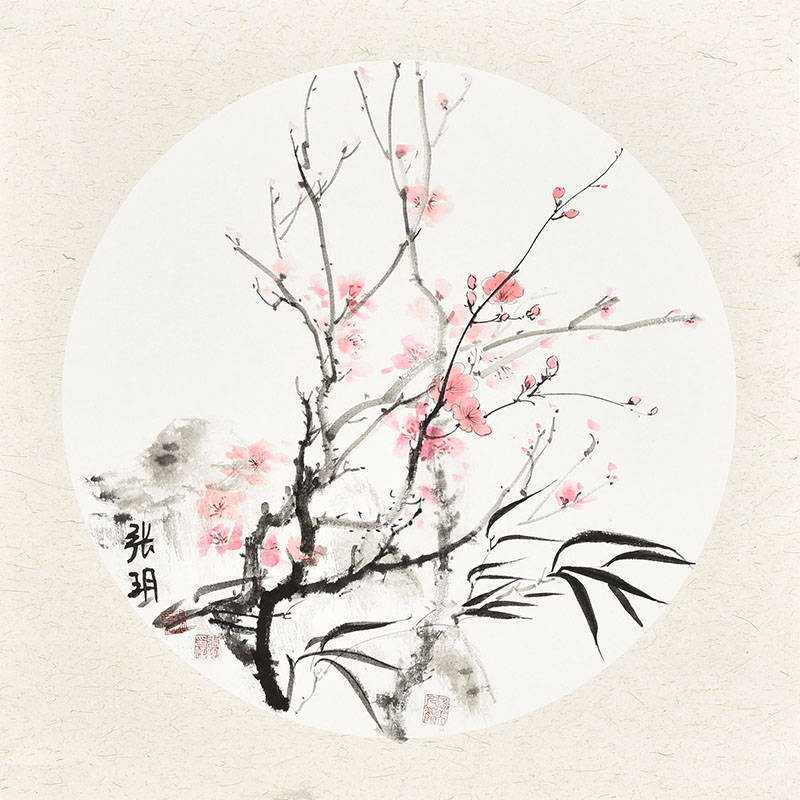 美协名家纯手绘国画花鸟画《春信》玄关走访过道装饰字画圆心圆形