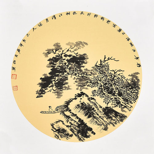 名家纯手绘国画山水画圆心 电表箱装饰画 电源配电箱遮挡箱墙画