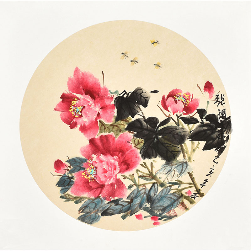美协名家纯手绘国画花鸟画《牡丹艳丽人争羡》 电表箱装饰画