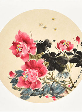 美协名家纯手绘国画花鸟画《牡丹艳丽人争羡》 电表箱装饰画