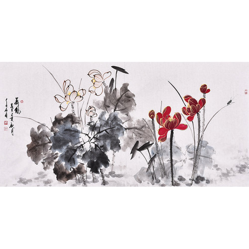 河北美协书画名家刘老师手绘真迹花鸟画荷花莲花卧室床头装饰画