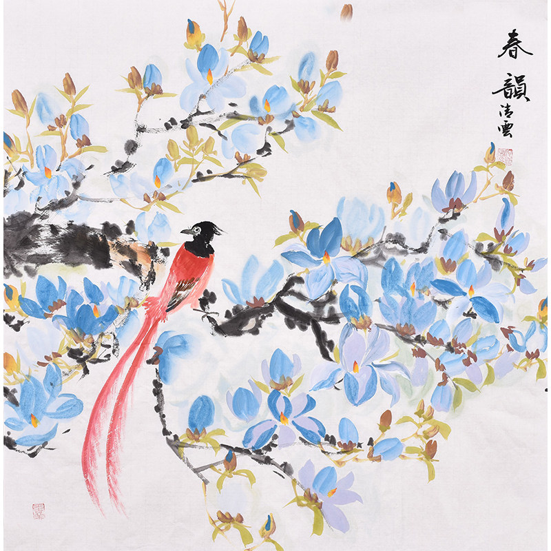 池清云《春韵》纯手绘花鸟画玉兰花喜鹊客厅玄关挂画送礼礼品字画