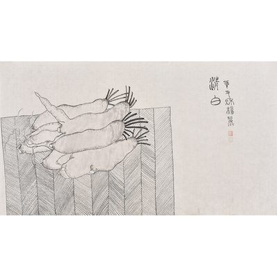 孤品典藏 仅此一幅 名家手绘工笔花鸟画萝卜《清白》合影保真