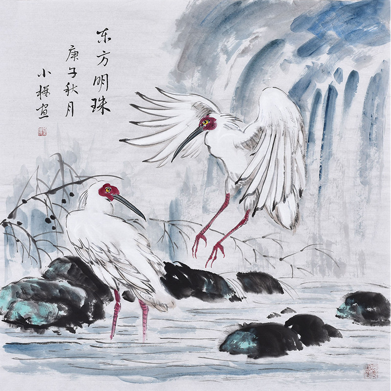 手绘花鸟画鹭鸶白鹭路路皆通餐厅装饰画现代简约饭厅挂画客厅壁画