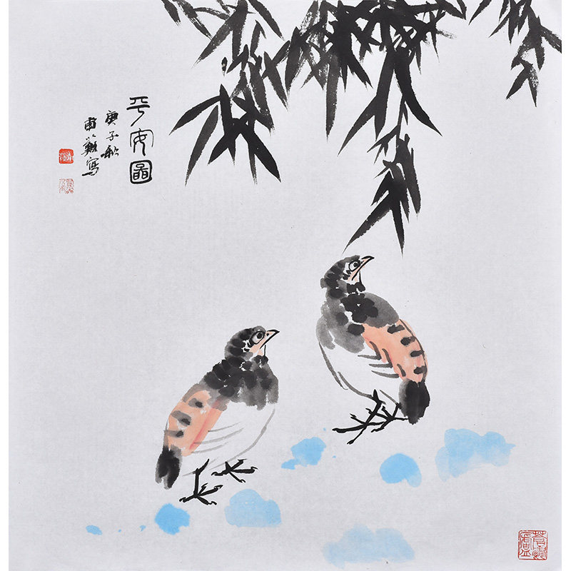 名师手绘工笔花鸟画鹌鹑安居乐业办公室挂画客厅卧室玄关装饰字画