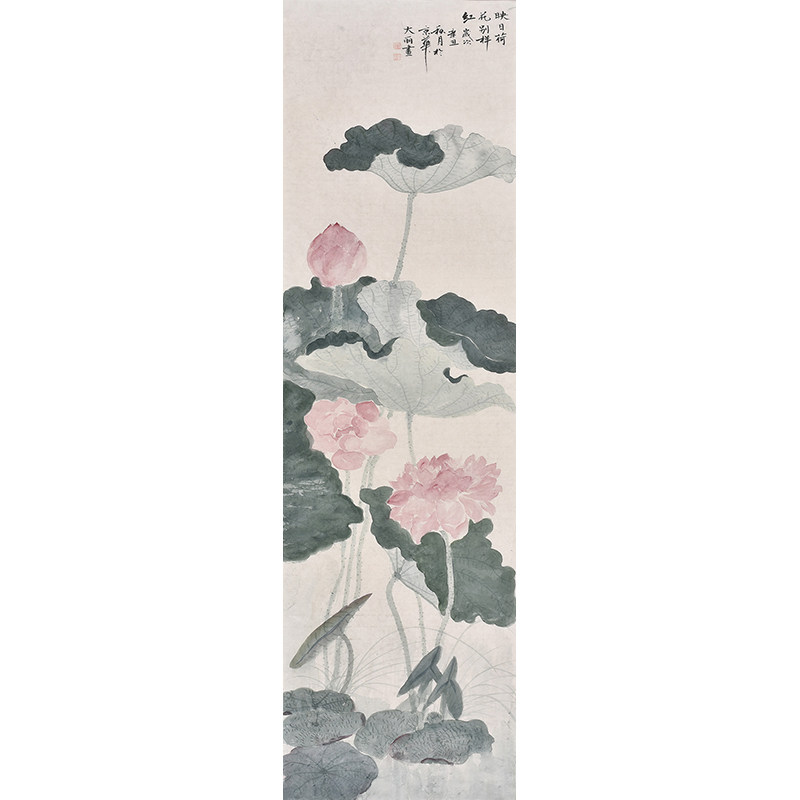 百年好合并蒂莲荷花入户玄关装饰画国画工笔画花鸟画走廊过道挂画