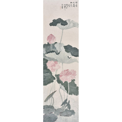 百年好合并蒂莲荷花入户玄关装饰画国画工笔画花鸟画走廊过道挂画
