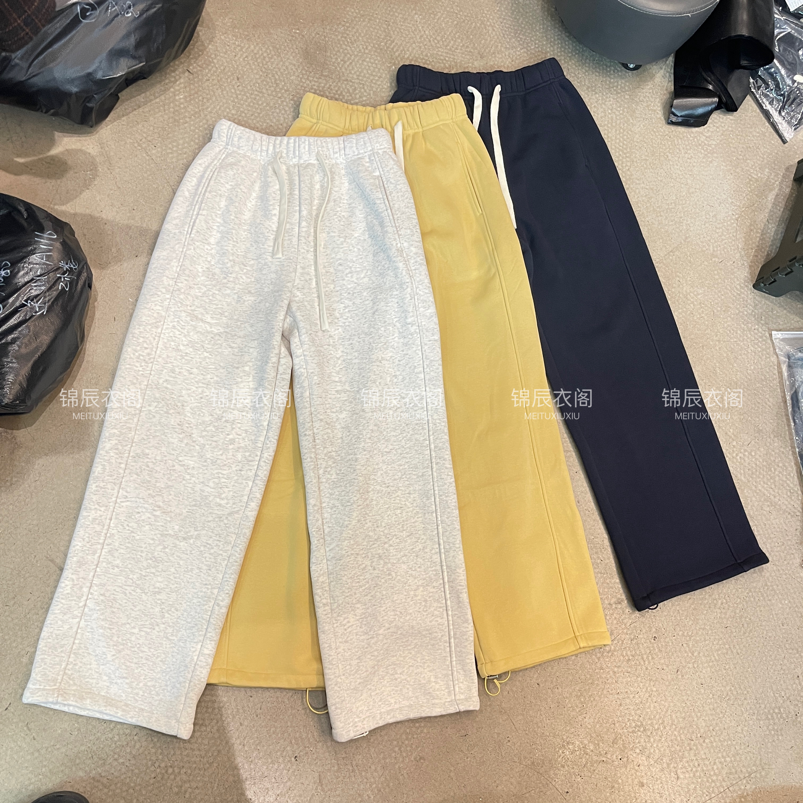 敲显瘦百搭通勤抽绳松紧腰设计加绒保暖防寒直筒裤秋冬款上新女