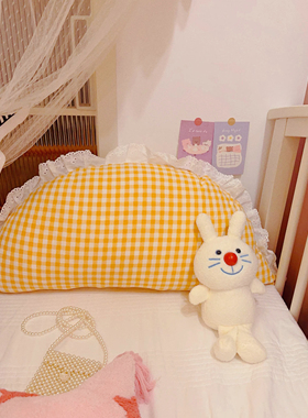 韩式ins黄色格子床头软包靠垫公主风床上大靠背防撞腰靠枕可拆洗