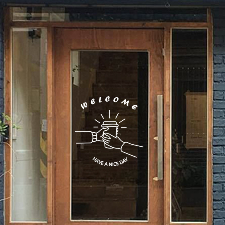 welcome创意墙贴画 奶茶咖啡店铺餐厅玻璃门贴纸防撞墙面涂鸦装饰