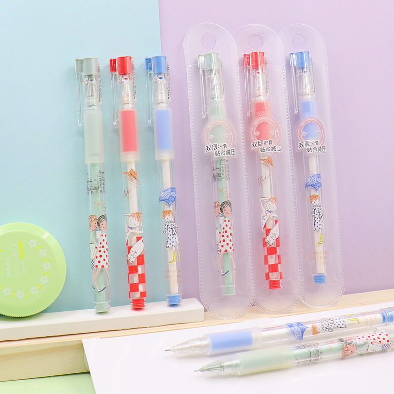 晨光双层护套减压拔帽中性笔0.5全针管B4308可爱女孩学生签字水笔