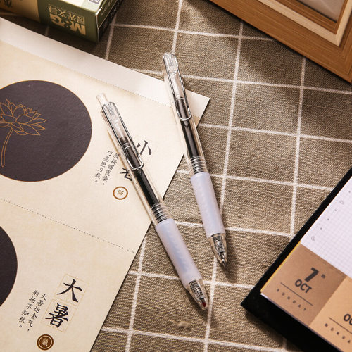 晨光透明杆子弹头按动中性笔本味