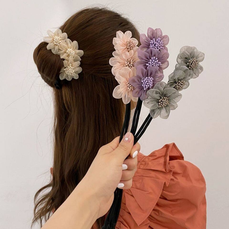 花朵新款盘发器女丸子头懒人编发盘头神器网红珍珠韩国头饰发饰潮