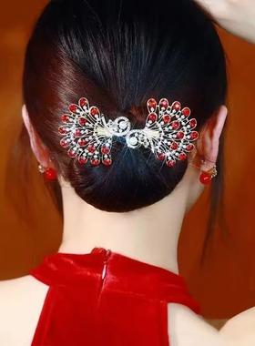复古孔雀发夹女后脑勺花苞头盘