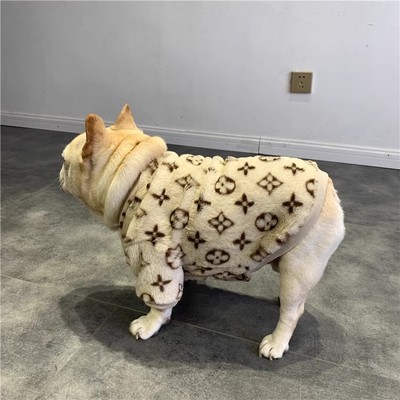 秋冬款狗狗衣服法斗柯基巴哥斗牛犬宠物豹纹加绒加厚保暖卫衣服装