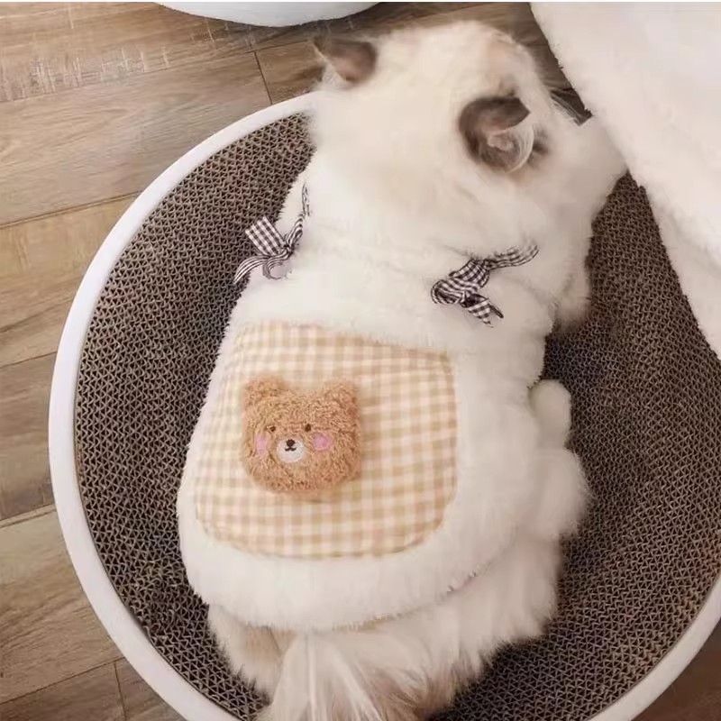 可爱卡通小熊背心绒毛泰迪比熊狗狗小型犬宠物加绒保暖衣服秋冬款