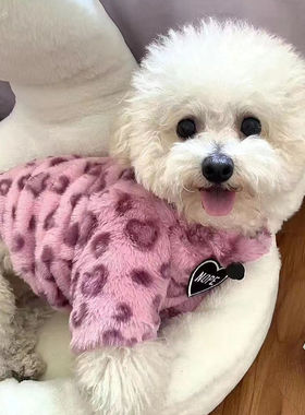 宠物小狗狗衣服紫色豹纹秋冬装泰迪博美比熊小型幼犬加绒保暖冬装