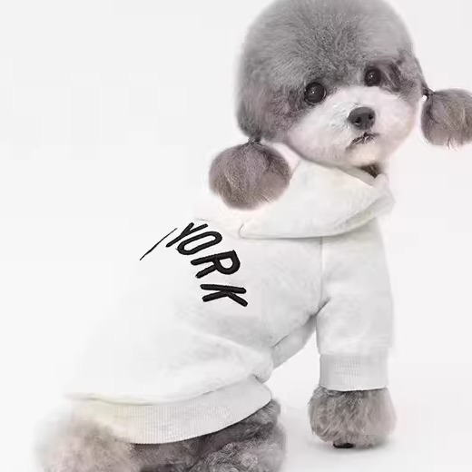 秋冬款宠物潮牌加绒保暖卫衣雪纳瑞幼犬泰迪比熊狗狗灰色连帽衣服