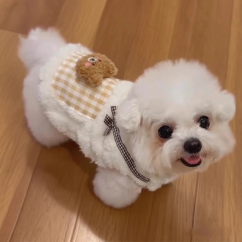 狗狗服饰秋冬新款可爱口袋熊保暖加绒背心比熊泰迪小猫宠物狗衣服