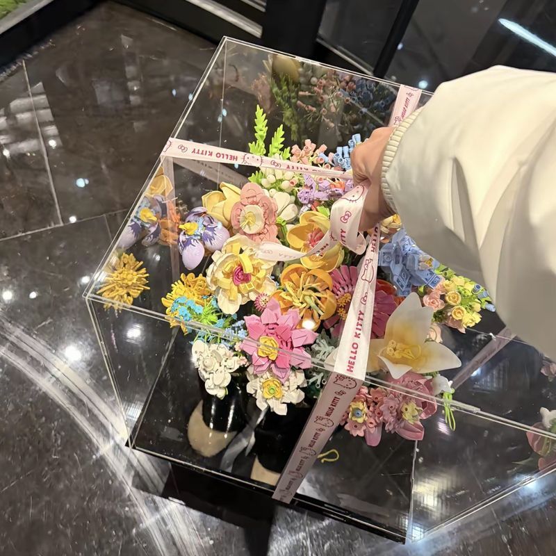 全套积木花束抱抱桶亚克力新款客厅摆件惊喜手工玫瑰七夕生日礼物图片