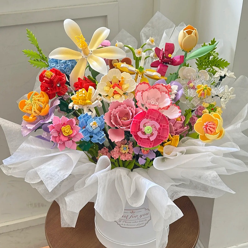 创意积木花束红书同款高颜值抱抱桶高难度益智拼装玩DIY礼物女友