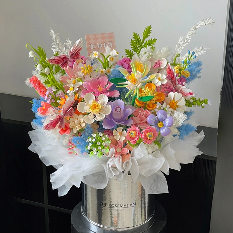 创意积木花束红书同款高颜值仙气高难度益智拼装玩DIY礼物女友