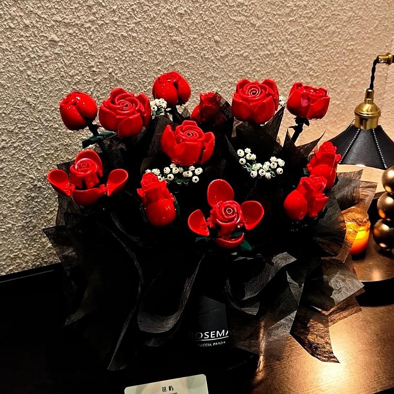 diy积木玫瑰花拼装永生花束女生系列女孩子礼物闺蜜情人节送女友